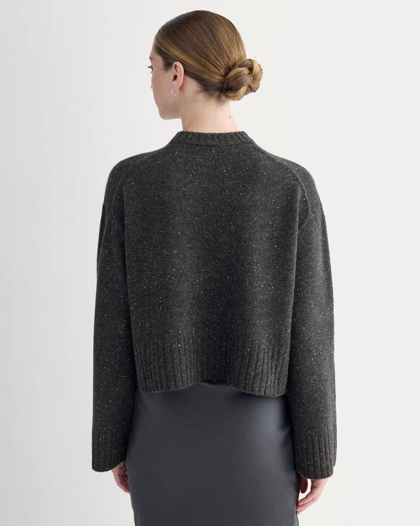 Heathered Black Cropped Sweater — Women's Boxy Crew Neck Knit Top (4)
