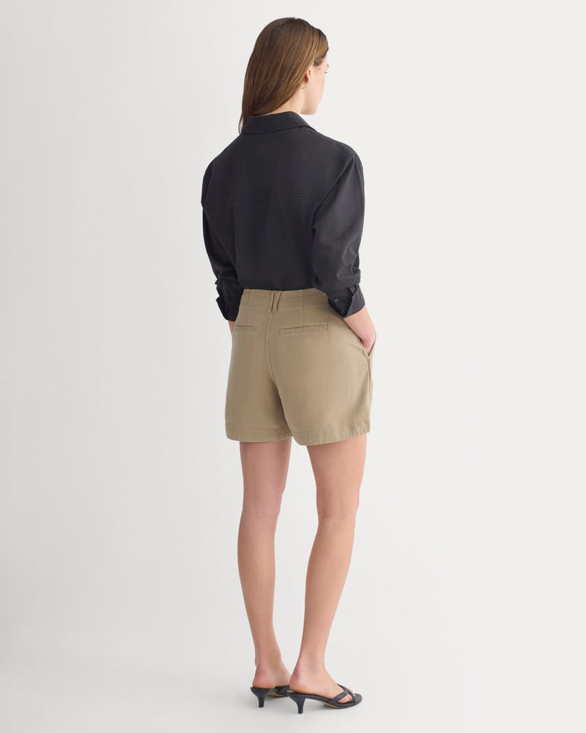 Khaki Patch Pocket Utility Shorts — Women's High Rise Summer Twill (1)