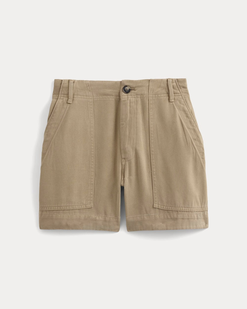 Khaki Patch Pocket Utility Shorts — Women's High Rise Summer Twill (3)