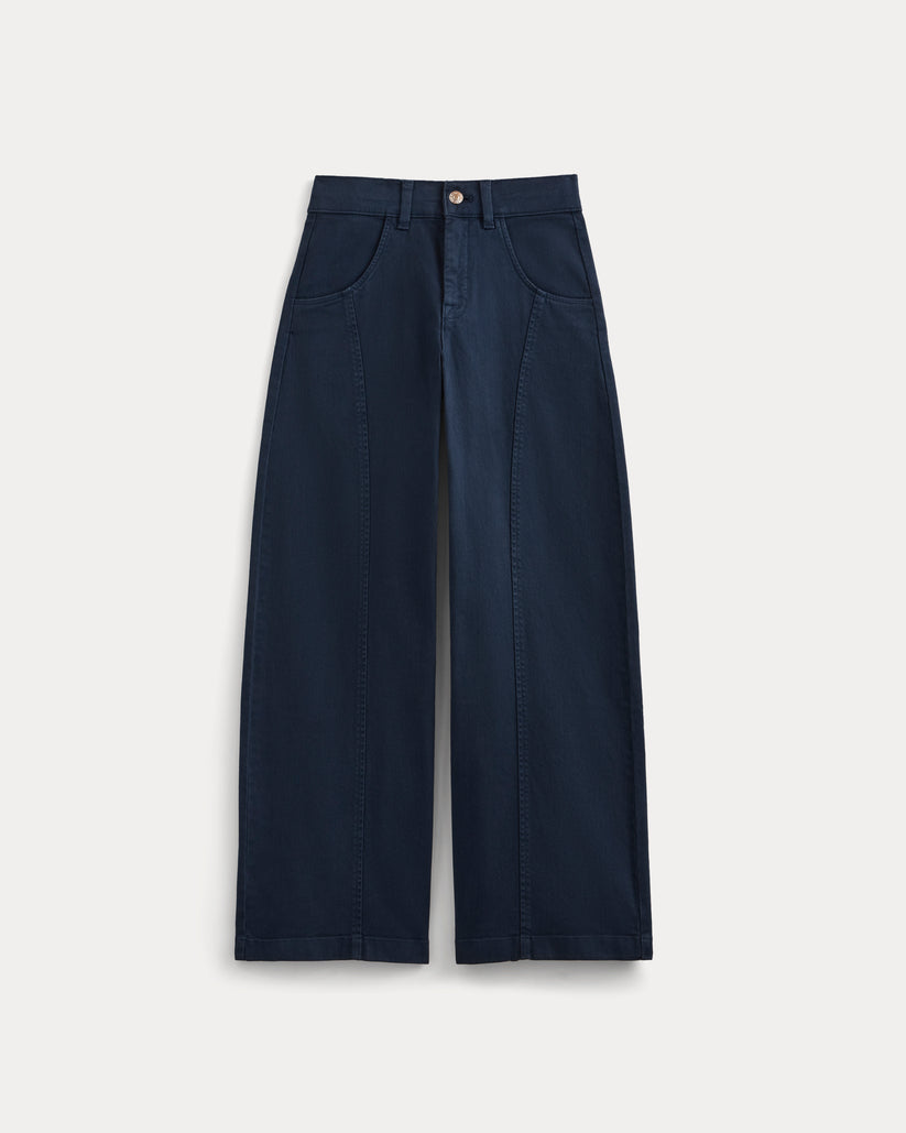 Navy Seamed Wide Leg Pants — Women's High Rise Denim Trousers (3)
